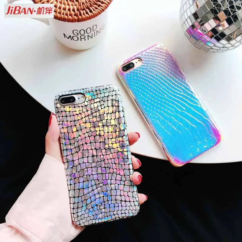 JIBAN Крокодил зерна Сияющий лазер чехол для iPhone X Мягкая кожа задняя крышка 6 6plus 7 plus