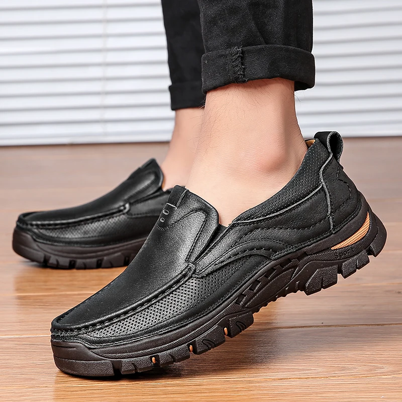 Мужские повседневные туфли из натуральной кожи модные мужские лоферы на толстой