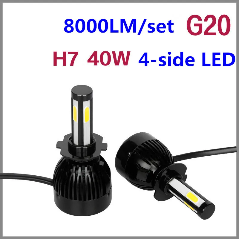 Headlights Bulbs G20 80W/Set High Low Beam 4-side LED Fog Lights H4 H7 H8 H9 H11 9005 HB3 HB4 9006 9012 8000LM/Set 6000K COB | Автомобили
