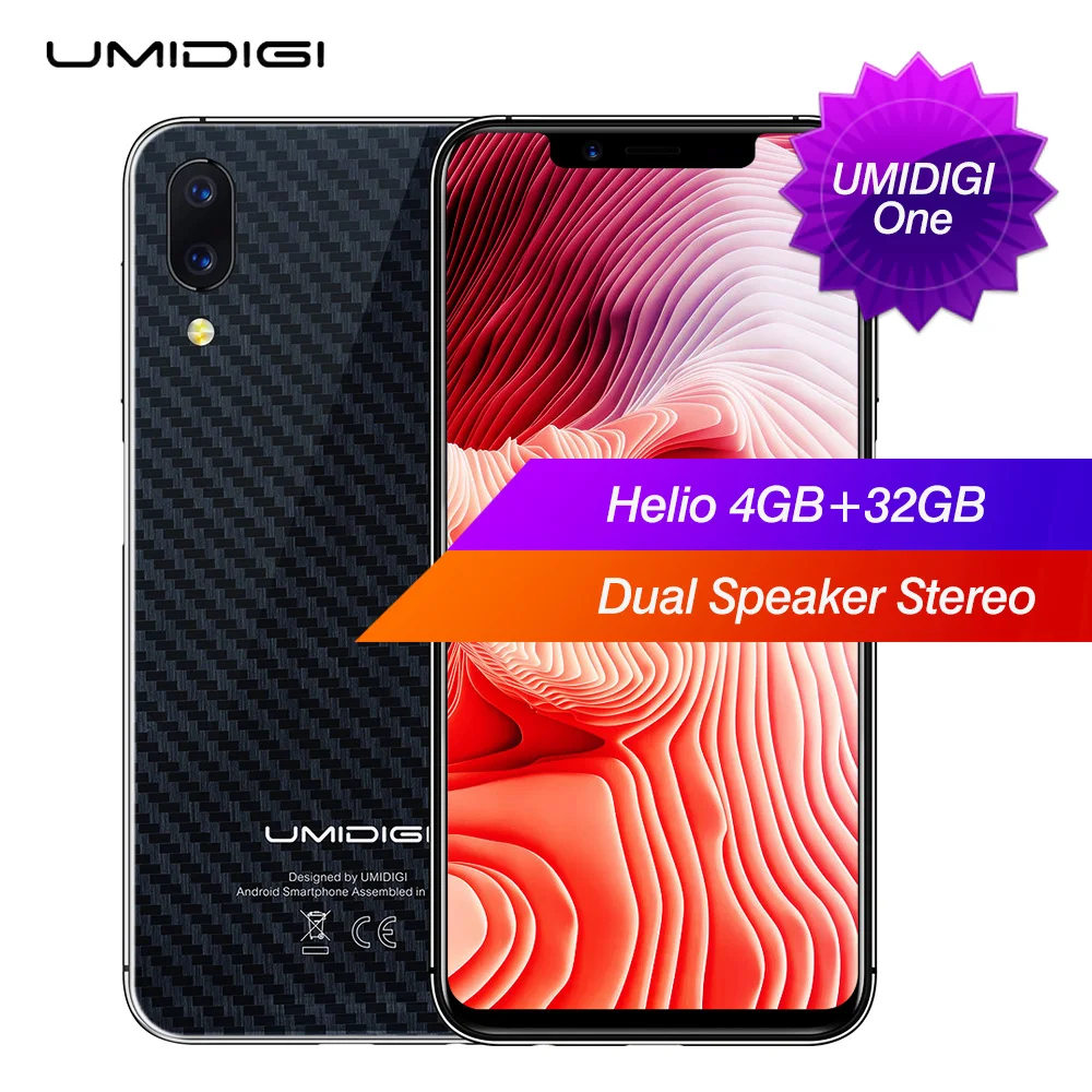 UMIDIGI One 4G Phablet 5 86 дюймов Android 8 1 MTK6763 Восьмиядерный 4 Гб ОЗУ 32 ПЗУ двойная камера 16 0 Мп