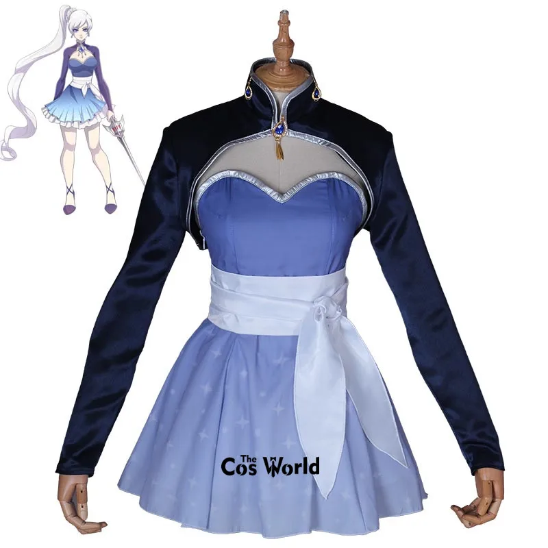 RWBY Сезон 4 Weiss Schnee Платье без рукавов Наряд Костюмы для костюмированной