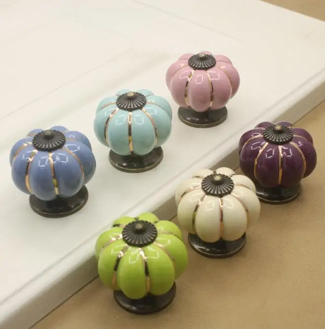 

Pumpkin Knobs Ceramic Knobs Dresser Knob Drawer Cabinet Handle Pulls Colorful Kitchen Cupboard Knob Furniture Hardware YH1592