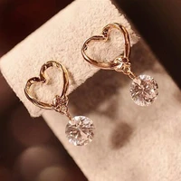 new hot korean fashion peach heart zircon crystal stud earrings for women jewelry