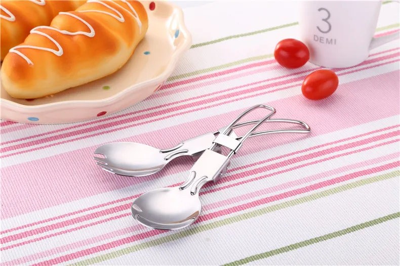 Portable Tableware Stainless Steel Cutlery Sets with Useful Outdoor Folding Spoon Fork Travel Gift Dinnerware Suit 2pc |