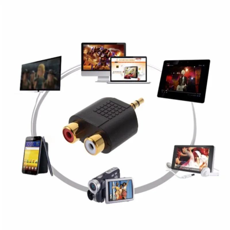 100 шт. Позолоченные 3 5 мм стерео штекер 2RCA) для стереосистем (красный + белый)