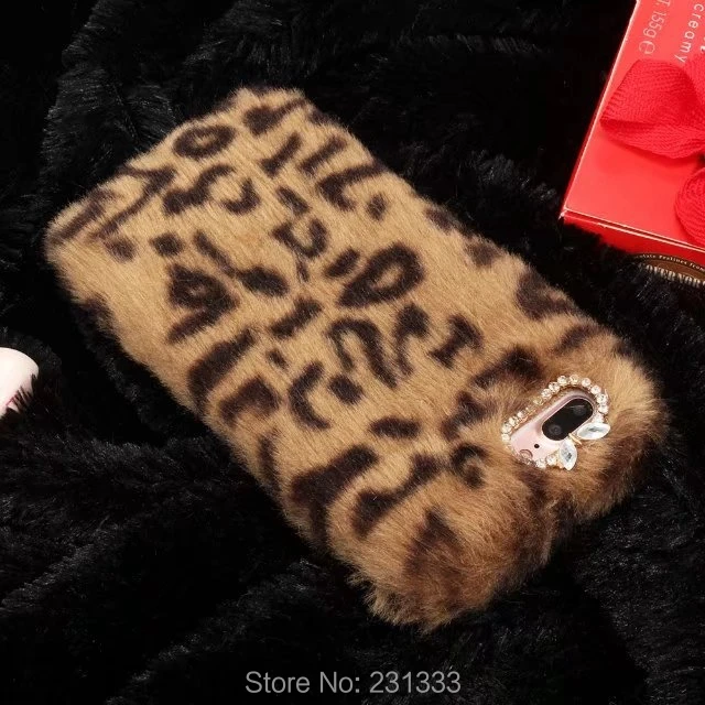 Мягкий чехол из ТПУ с леопардовым принтом и кроличьим мехом C-ku для Iphone 8 7 Plus 6 6S 5 SE