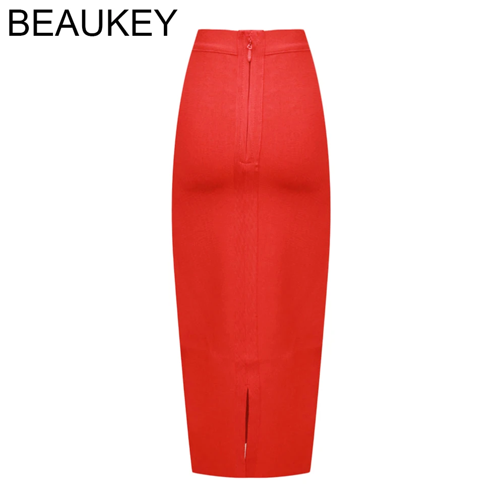 Женская юбка карандаш с разрезом BEAUKEY черная обтягивающая до середины икры
