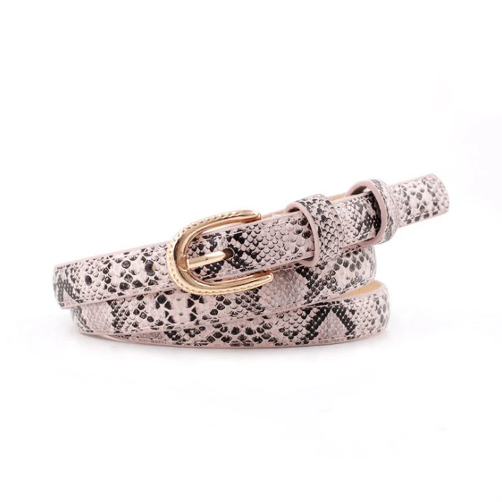 pink gold buckle Винтажные женские тонкие ремни из змеиной кожи с регулируемой золотой и серебряной металлической пряжкой, поясные ремни для платья и джинсов - Цвет: pink gold buckle
