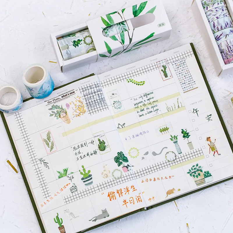 

Floral Washi Tape Plants Self-adhesive Tape Sakura Decorative Tape Set for Craft 5 Rolls/set