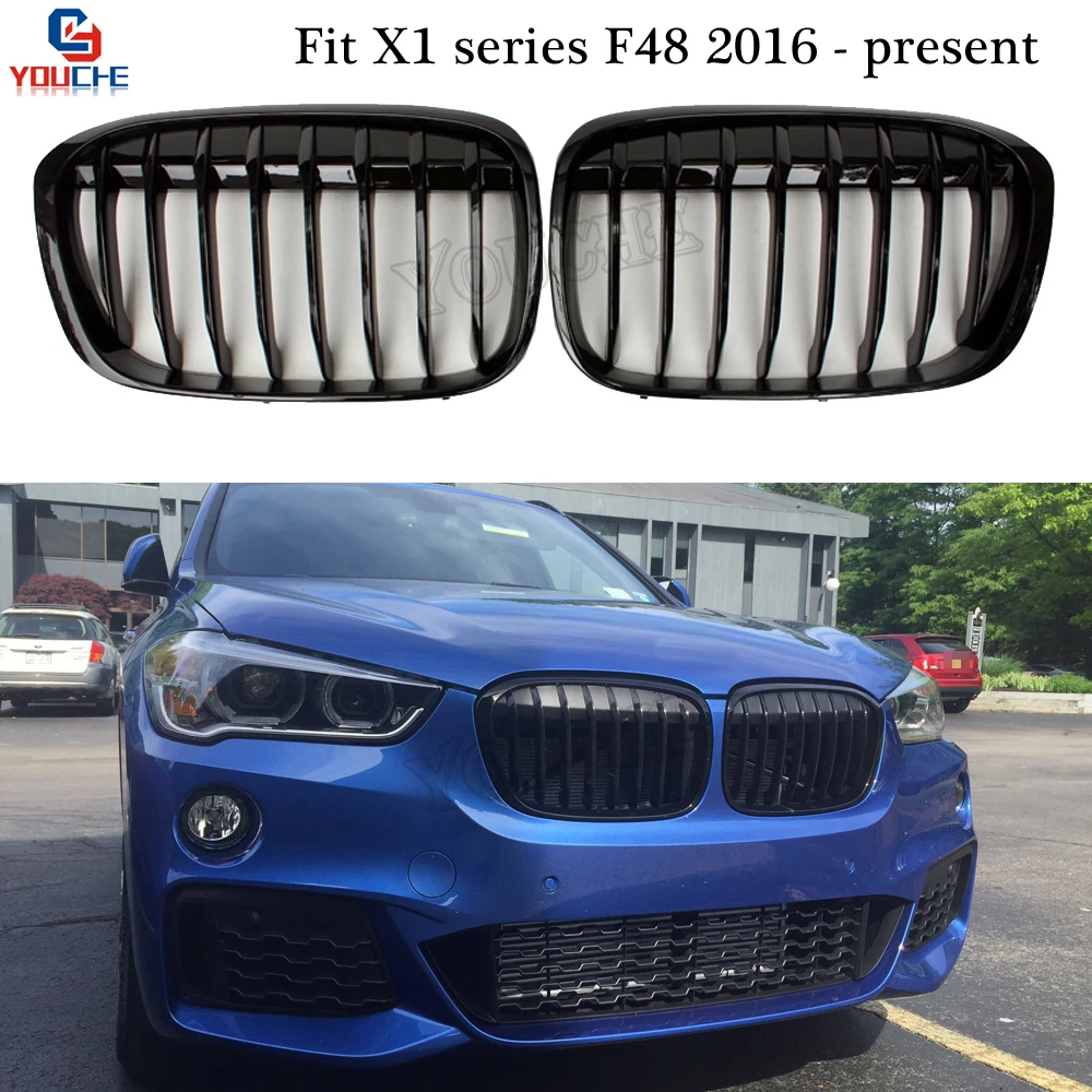 

Грили для переднего бампера X1 F48, глянцевые грили для BMW X1, внедорожника с 5 дверцами, 2016-Н. В., F48, сетчатая решетка в виде почек