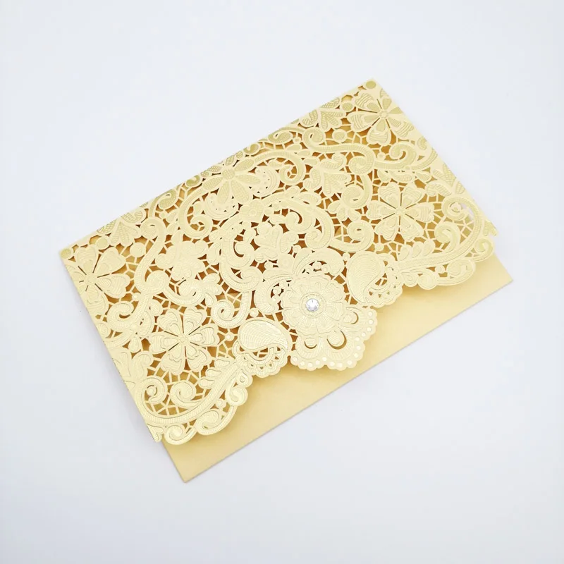 Лазерная вырезанная кружевная кристальная Свадебная пригласительная открытка