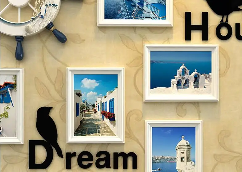 Mediterranean Style 11 pcs/set Wooden Photo Frame Vintage Black White Blue Picture Frames Wall Creative Collage Set | Дом и сад