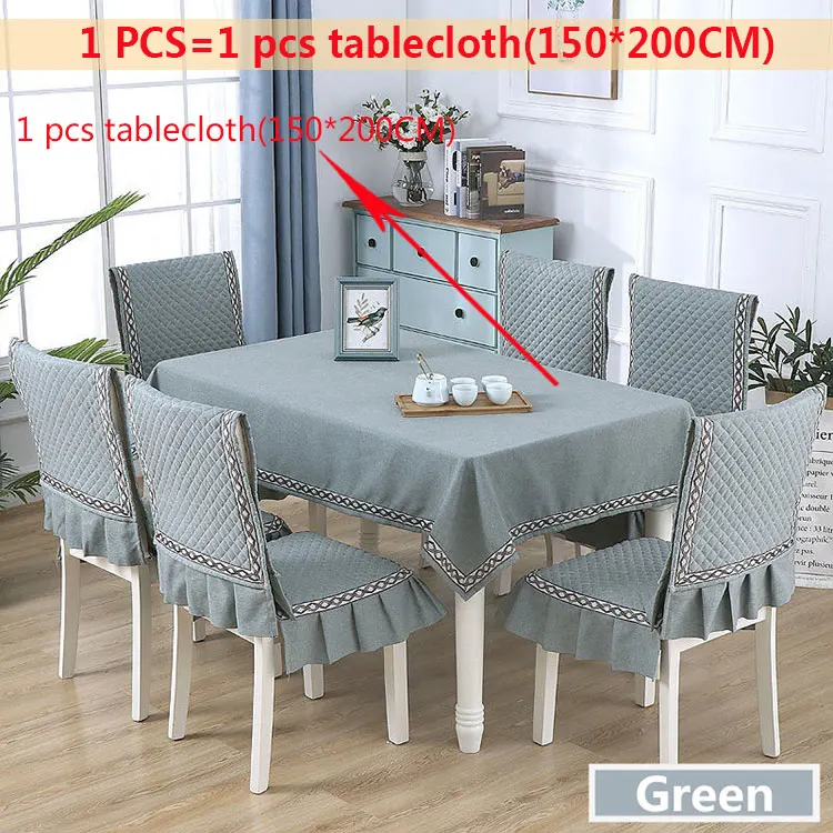 Green1pcs-150x200cm Простой стиль льняная скатерть противоскользящая крышка стула подушка для столовой Пыленепроницаемая скатерть 130*180/150*200 см крышка стола - Color: Green1pcs-150x200cm