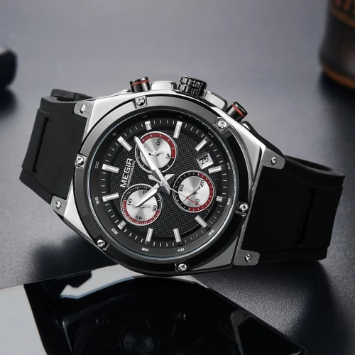 black 2 Relogio Masculino MEGIR мужские часы Топ люксовый бренд Хронограф Календарь спортивные мужские армейские военные мужские часы Силиконовые часы - Цвет: black 2