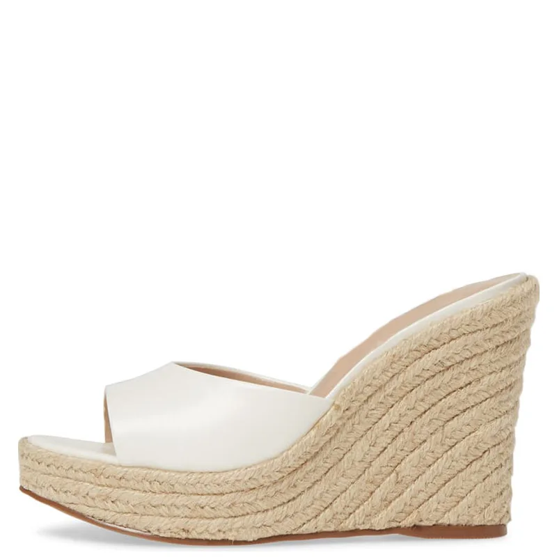 Туфли на высокой танкетке цвет черный белый эспадрильи Босоножки платформе