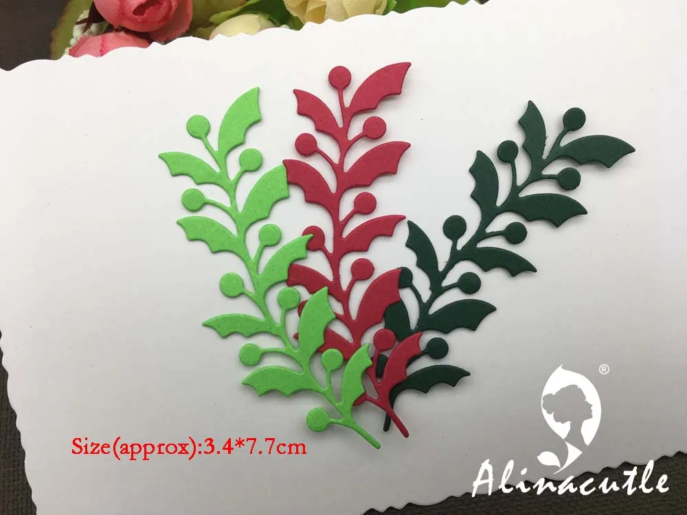 Alinaccraft металлические Вырубные штампы, вырубные рождественские листья, вишня, ягоды, ветка, скрапбук, бумага, ремесло, карта, альбом, нож-пуансон, художественный резак