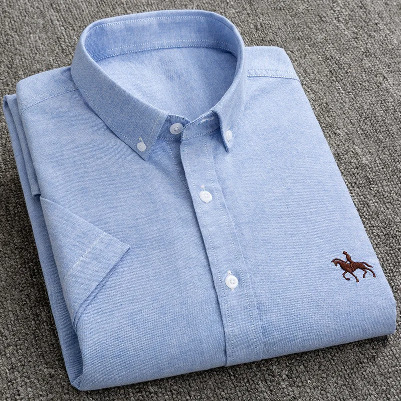 

Short Sleeve 100% Cotton Oxford Soft Comfortable Regular Fit Plus Size Quality Summer Business Men Casual Shirts