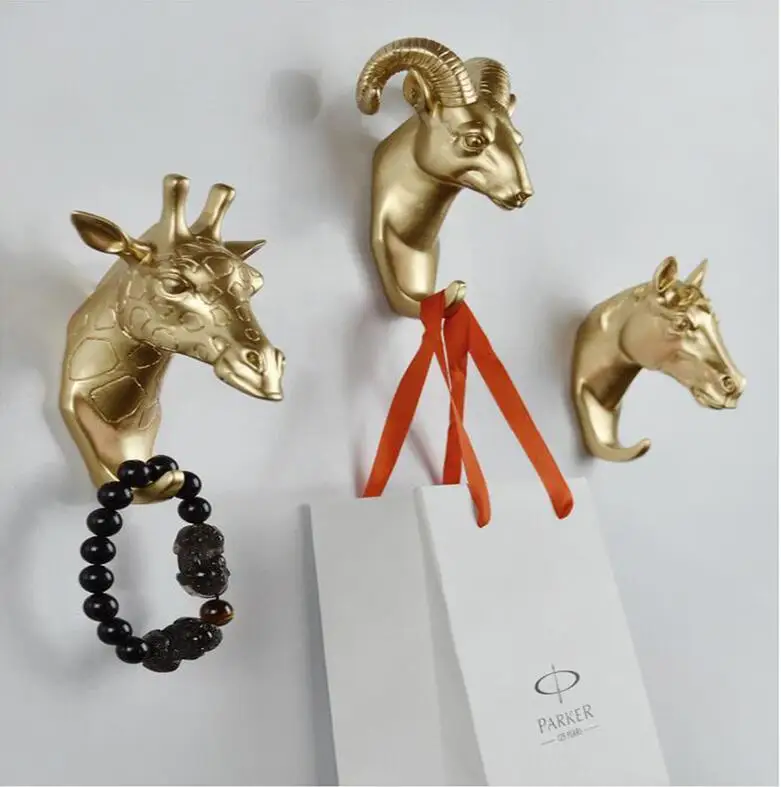 1PCS home decoration natural resin animal hook wall storage clothes hat key organizer giraffe elephant rhinoceros hook