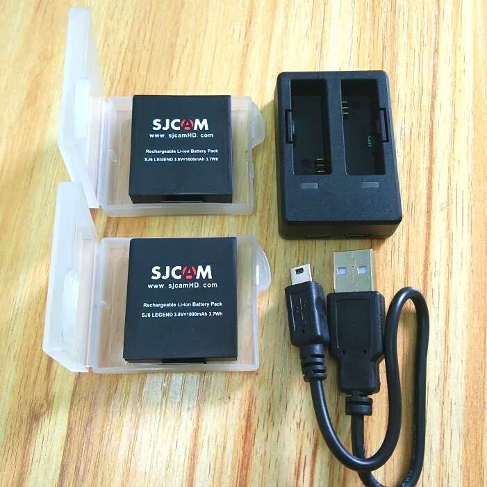 charger and 2battery Аксессуары SJCAM, аккумулятор SJ6, перезаряжаемый аккумулятор, двойное зарядное устройство, чехол для аккумулятора, для SJCAM SJ6 Legend, экшн-Спортивная камера - Цвет: charger and 2battery
