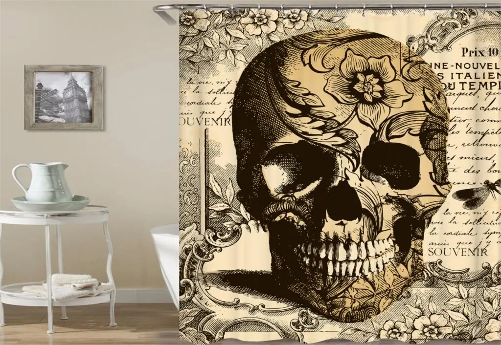 Europe Fashion Longer Horrific Skulls Bathtub Bathroom Shower Curtain Polyester Fabric Waterproof Mildewproof Cortina De Ducha | Дом и сад