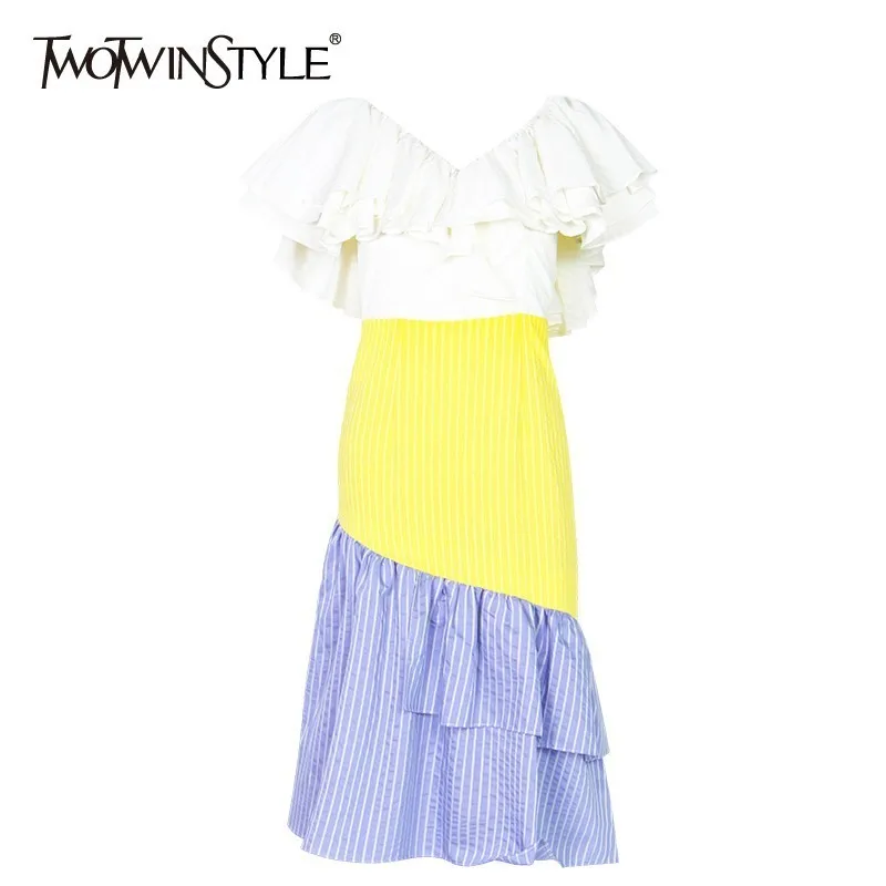 TWOTWINSTYLE элегантное популярное цветное женское платье с v образным вырезом