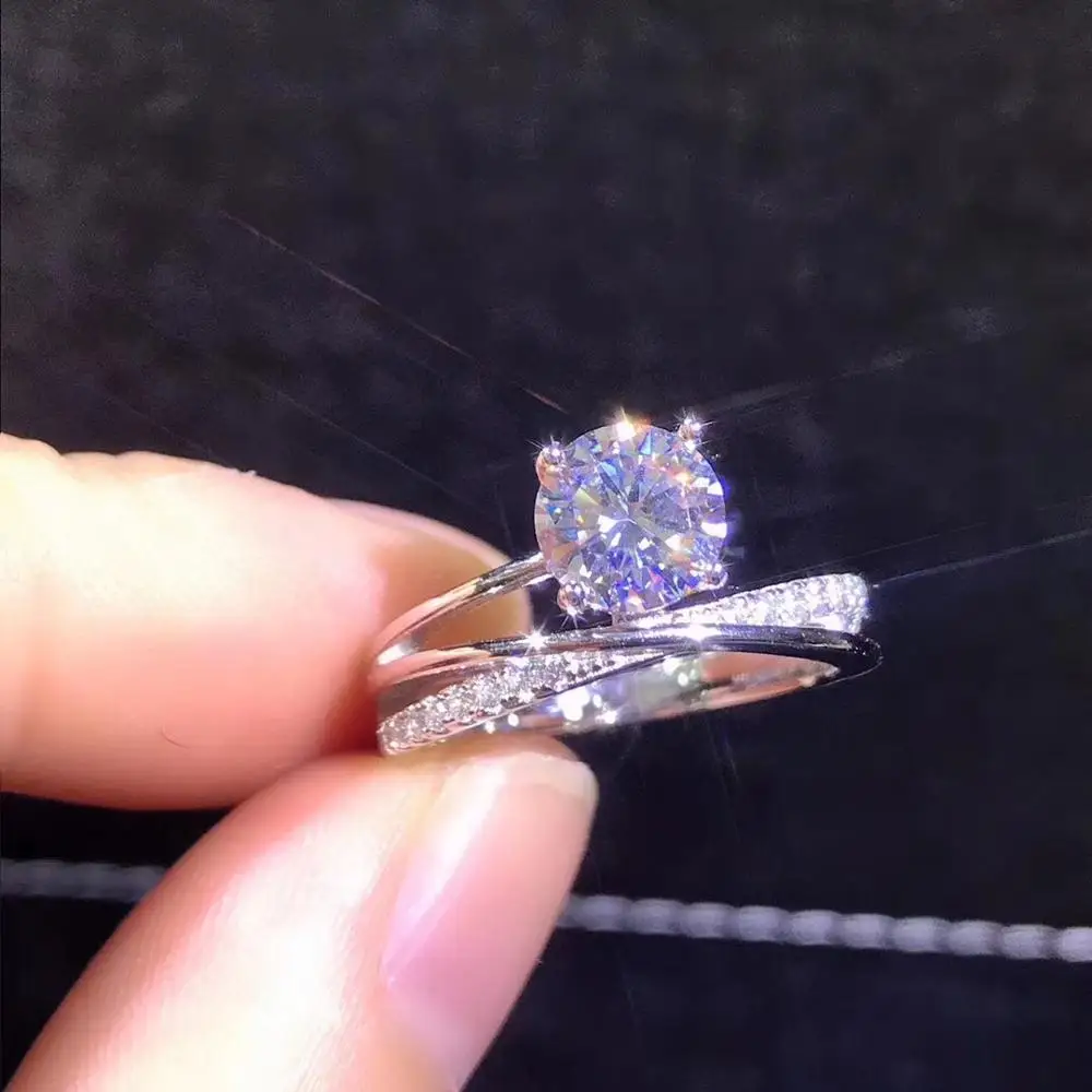 Круглое серебряное кольцо с муассанитом 1ct D VVS роскошное кольцо с муассанитом для женщин