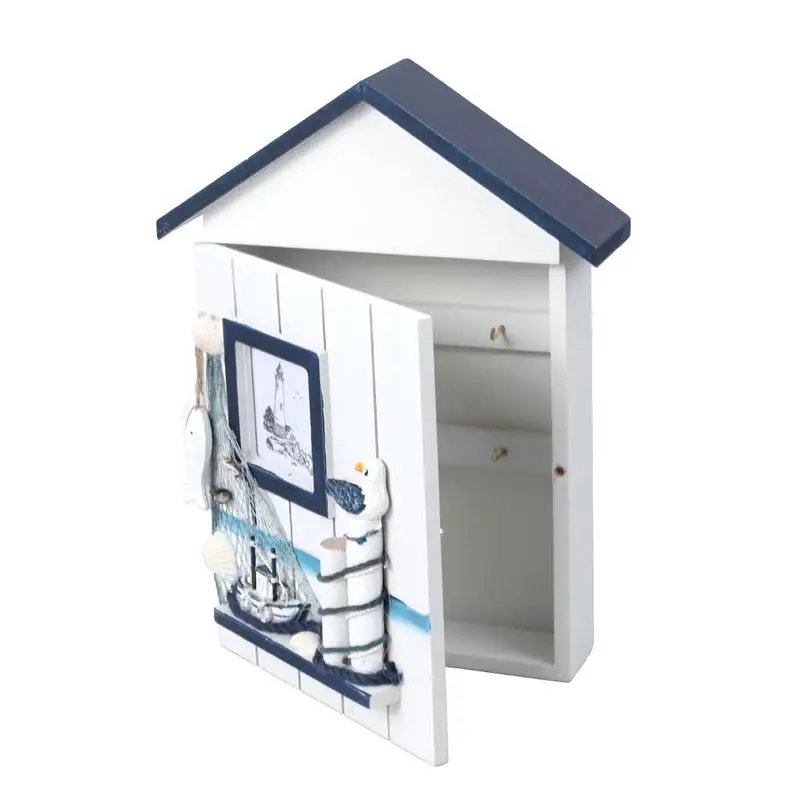 Mediterranean House Key Locker Case Wall-Mounted Wooden Storage Box Creative Home Wall Decoration Dec | Дом и сад
