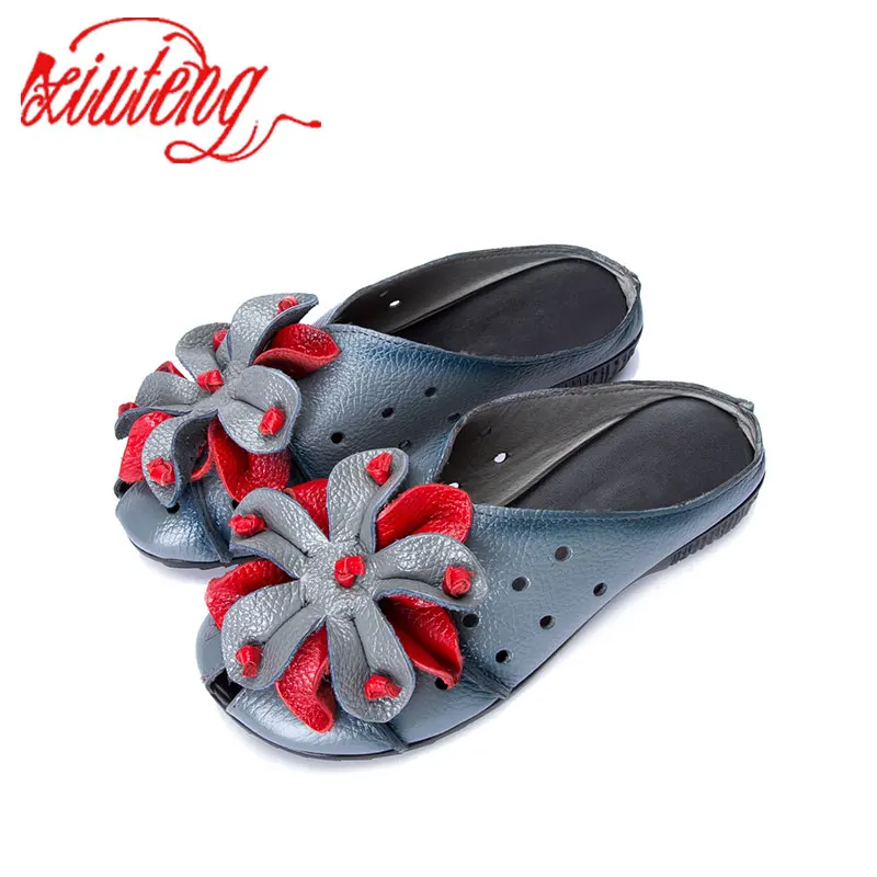 Сандалии Xiuteng женские из натуральной кожи без застежки уличные тапочки плоская