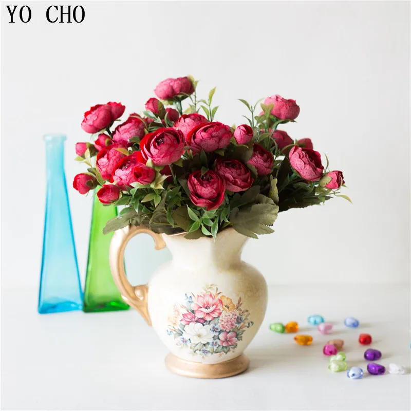 

YO CHO Artificial flowers roses 30cm branch silk flower heads peonies bridal bouquet fake flowers en soie decor for home