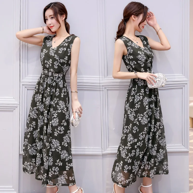 2017 новый летний розовый мода цветочный печати шифон повседневный dress элегантный