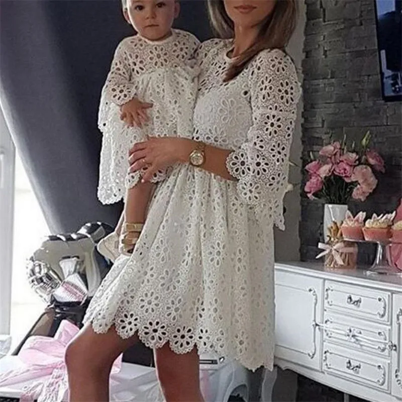 Семейные платья Одинаковая одежда кружевные вечерние для девочек Новинка 2019