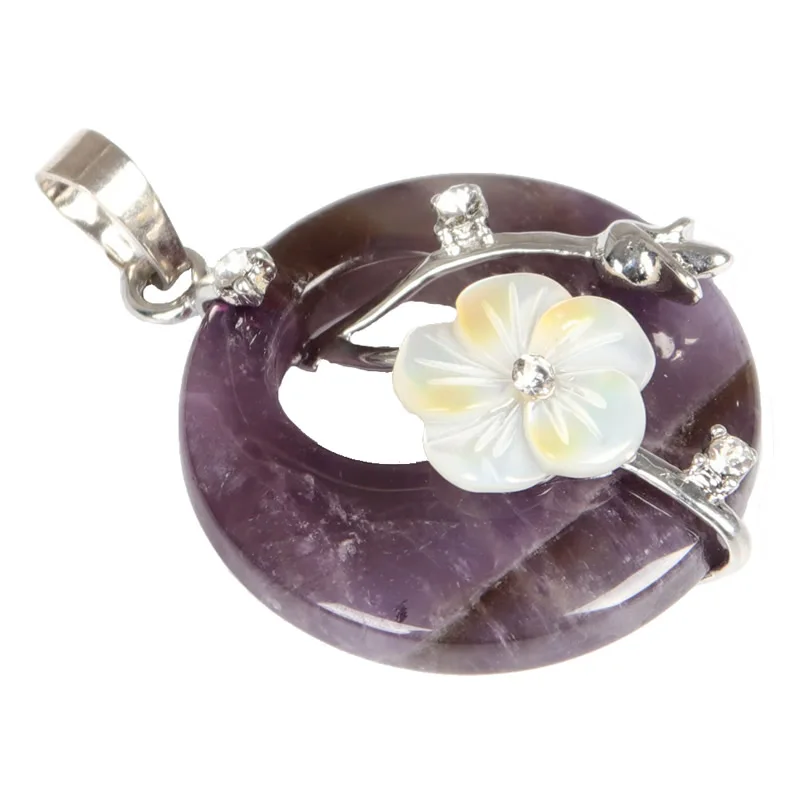 amethyst Подвеска из натурального камня, покрытая серебром, жемчужные аметисты, кварц, бирюза, тигровый глаз, лазурит, цветок, каменные подвески - Окраска металла: amethyst