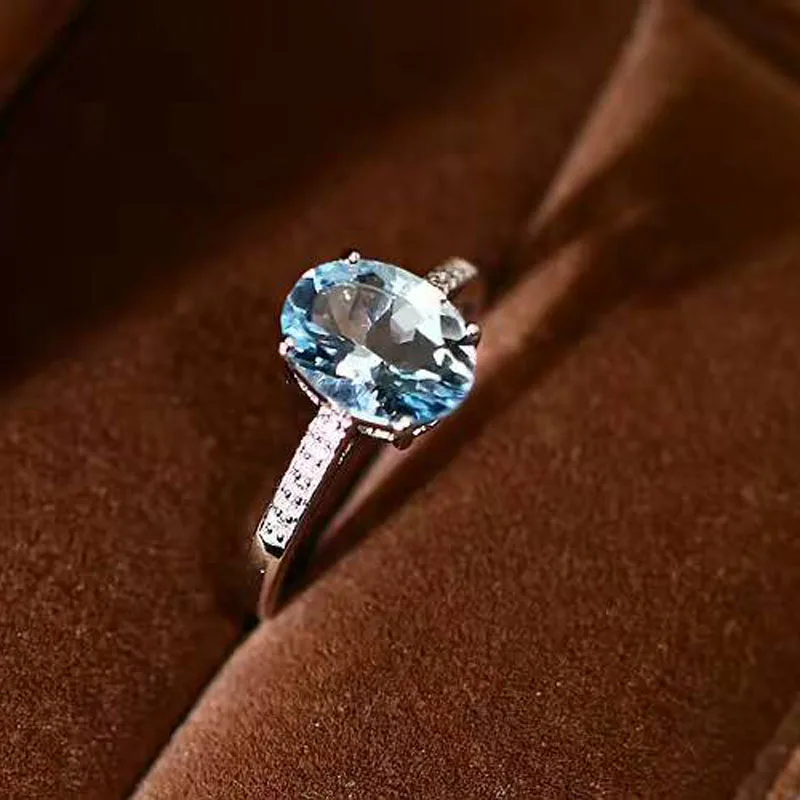 Tbj натуральный аквамарин овальным вырезом 7*9 ard1.5ct кольцо с бриллиантом в 14 К белые