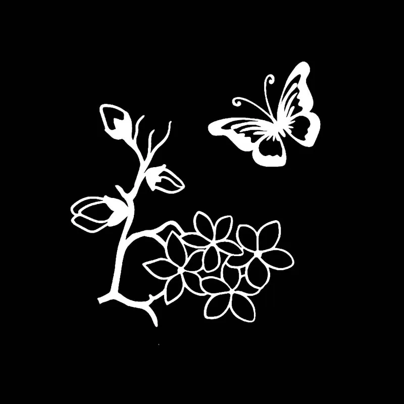 YJZT 15.2CM*16.2CM Cartoon Butterfly With Branches And Leaves Original Vinyl Decal Cool Car Sticker Black/Silver C19-0625 | Автомобили и