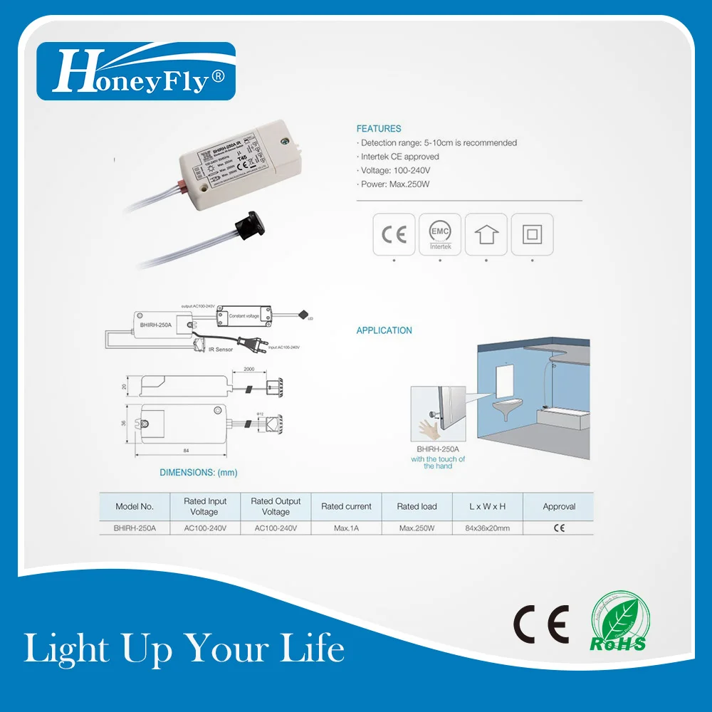 HoneyFly 3 шт. запатентованный ИК датчик переключатель 250 Вт 100 240 В (макс. 70 для