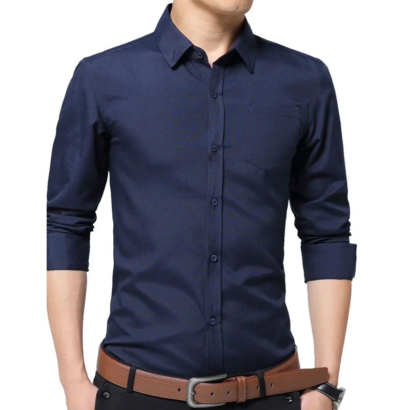 MQIAOHAM 2018 Для мужчин Повседневное Длинные рукава Однотонная рубашка Slim Fit мужской
