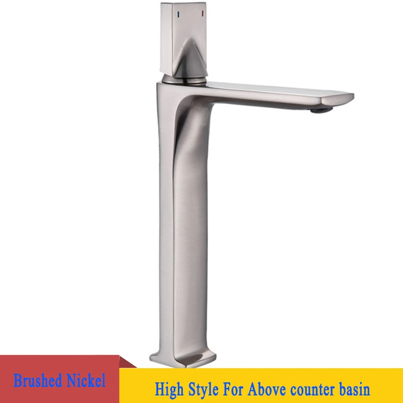 Brushed Nickel Tall ORB черный смеситель для раковины многоцветный короткий и высокая корзина кран на бортике с одной ручкой отверстие холодной горячей воды смесителя - Цвет: Brushed Nickel Tall