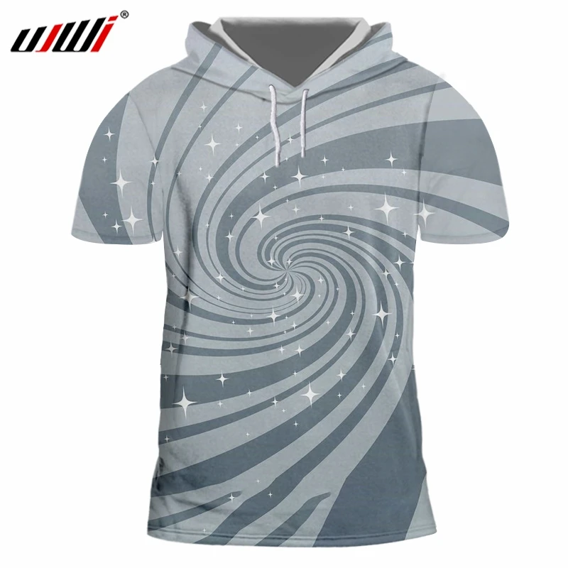 

UJWI New Man Casual Harajuku Hooded Tshirt 3D Printed Personality Glitter Pattern Stripe And Vortex T shirt Big Size 6XL