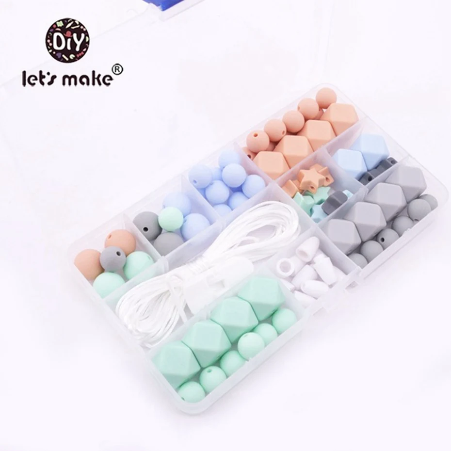 Let's Make Unfinished Crafts Set Chewable Silicone Round Hex Beads DTY Jewelry Nursing Necklace Accessories Baby Teether | Мать и