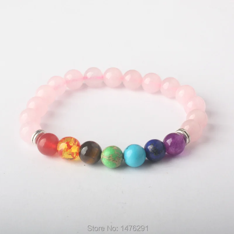 8x8MM Mix 7 Color Bracelets Rose Crystal Volcanic Snowy obsidian Beads Chakra Healing Bracelet For Men Women Prayer Stones 7&quotL |
