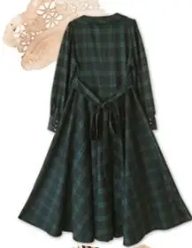 dark green plaid Винтаж стиль Mori Girl преппи в Британскую клетку длинное платье принцессы; Ropas сладкий Peterpan длинный рукав Для женщин готическое платье Vestido в богемном стиле мори - Цвет: dark green plaid