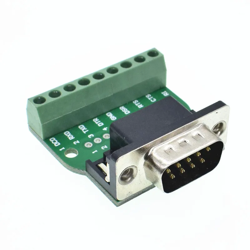 Male D-Sub 9pin Solderless Разъемы DB9 RS232 последовательный к терминалу Женский Мужской разъем адаптера коммутационная плата черный+ зеленый - Цвет: Male