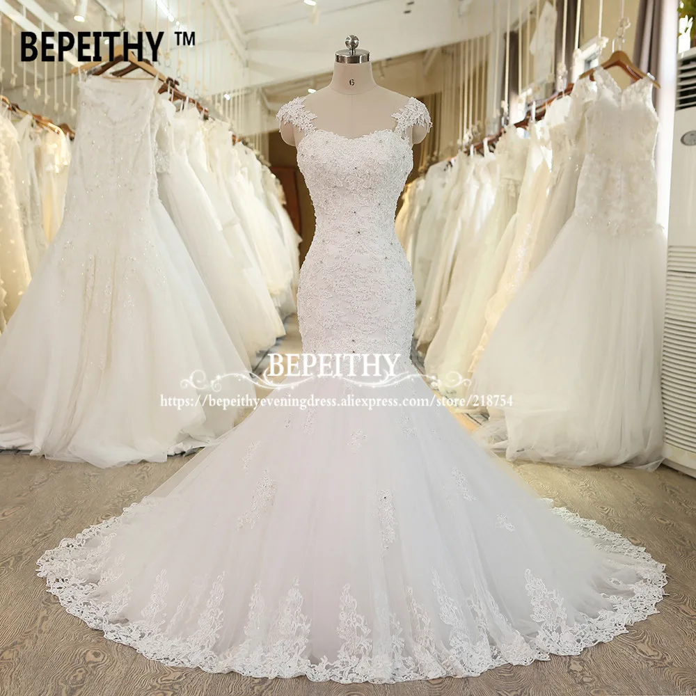 Vestido De Novias кружевное свадебное платье русалки с длинным шлейфом кристаллами