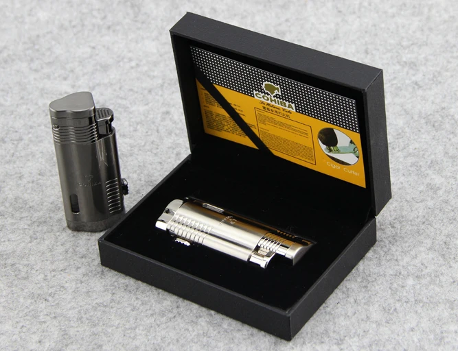 COHIBA зажигалка для сигарет сигар три прямых заряда ветрозащитная газовая с