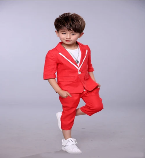 Boy short sleeve suit 2017 summer new children's dress cotton linen two-piece boys suits for weddings coat +pants |