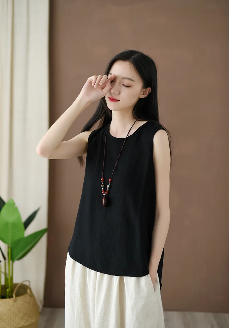 OriGoods Linen Tank Top Women Loose Casual Summer Tank Tops Solid Black White Yellow Red White Tank top Kawaii Cute Tops C223
