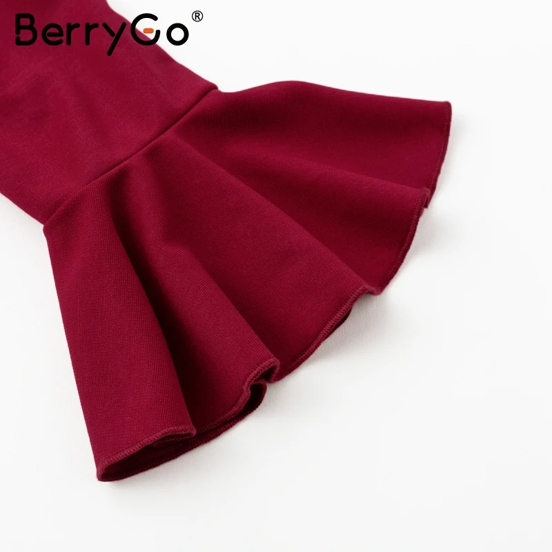 BerryGo сексуальное облегающее красное платье с оборками осень 2018 Повседневная