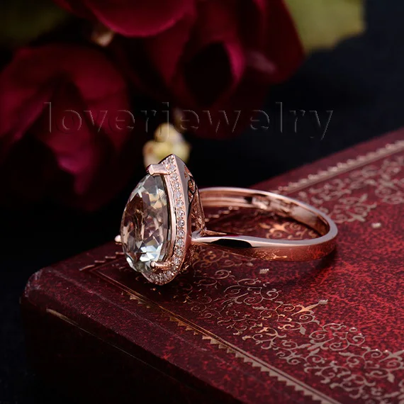 LOVERJEWELRY одноцветное 14Kt золото бриллиант кольцо с натуральным аметистом грушу
