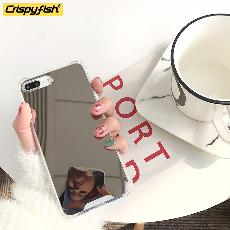 Противоударный мягкий чехол с косметическим зеркалом для iPhone 7 8 Plus