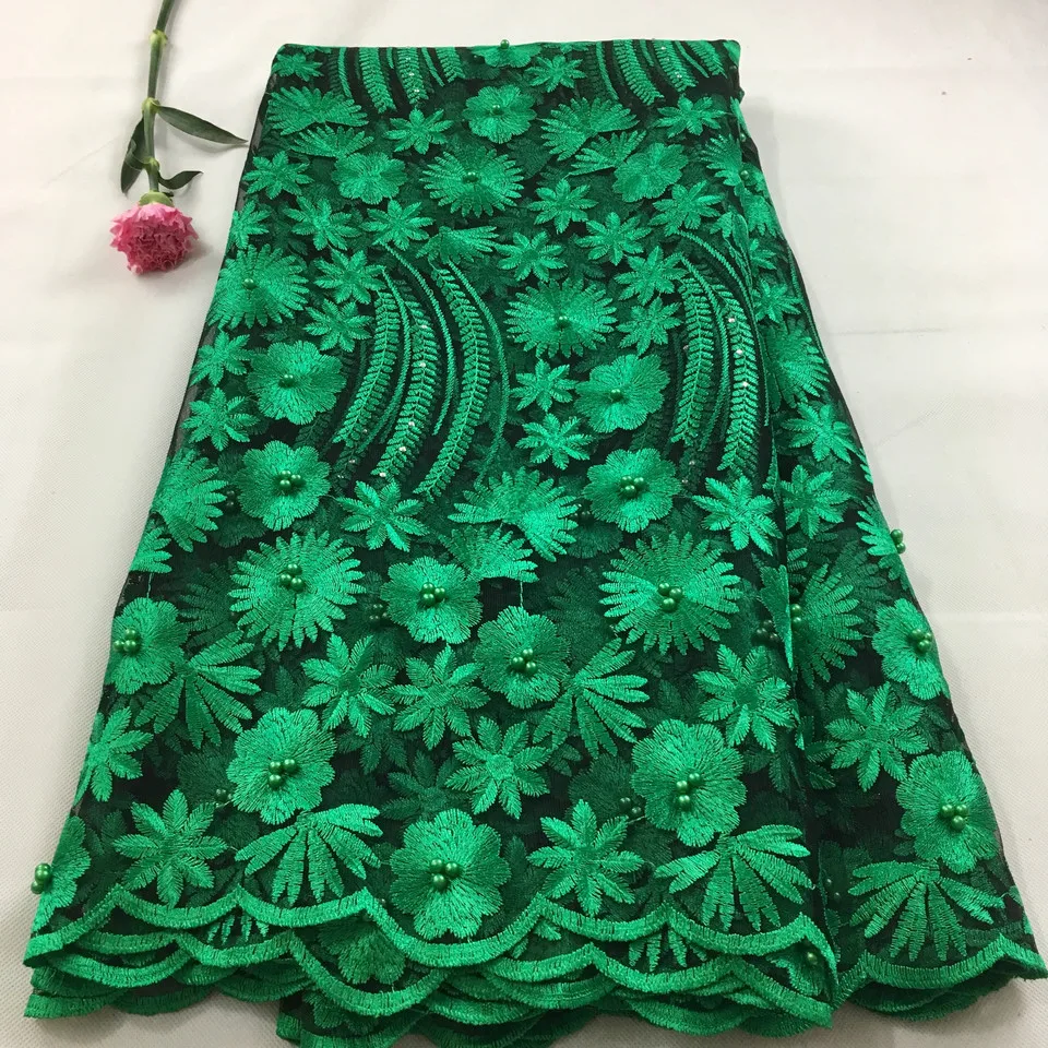 

2019 Green Latest French Nigerian Laces Fabrics with beaded stones Tulle African Laces Fabric Wedding African French Tulle Lace